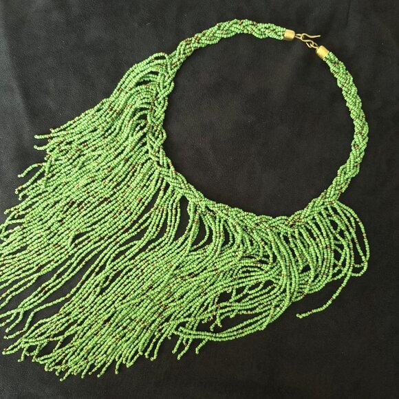 Unique Vintage Jewelry - "Jelly Fish" Green Turquoise and Bronze Beaded Necklace Vintage